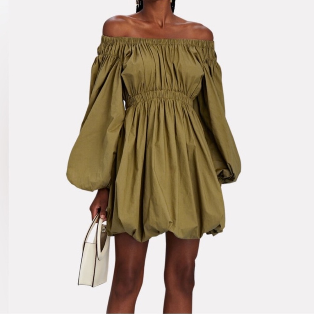 NWT ULLA JOHNSON Martine Puff-Sleeve Mini Bubble Hem Cotton Dress (4)